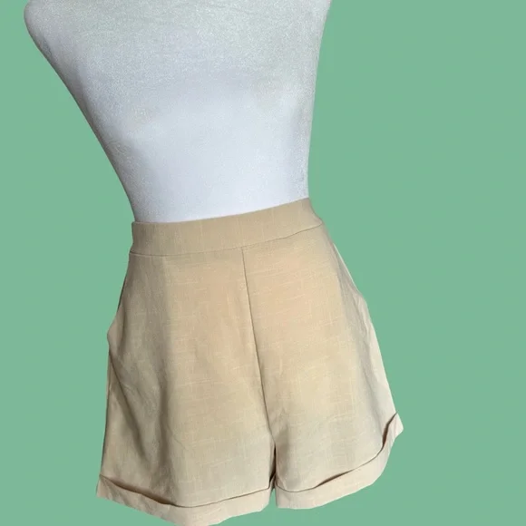 Princess Polly High-Waist Cream-Tan Shorts - Picture 1 of 5